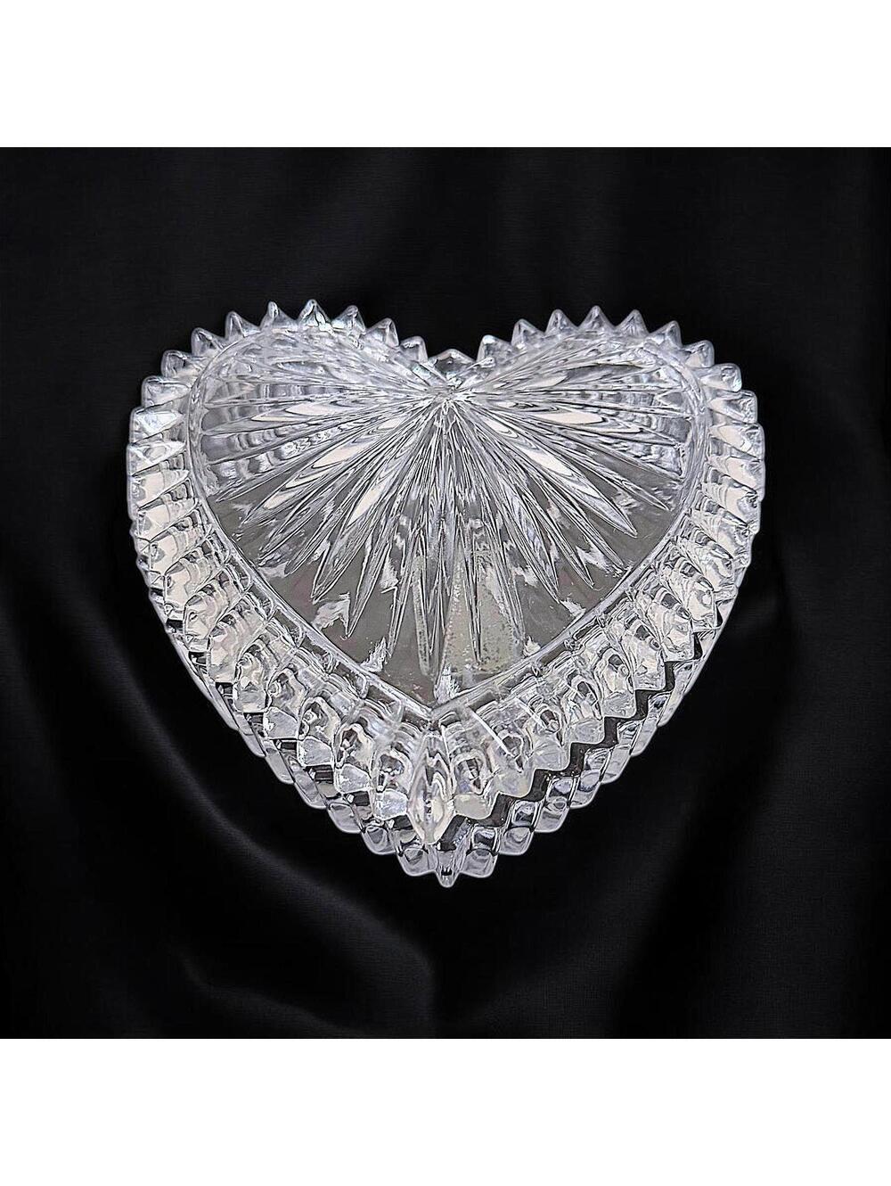 Vintage Gorham Crystal Heart Shaped Trinket Box - 4" - Made in West Germany